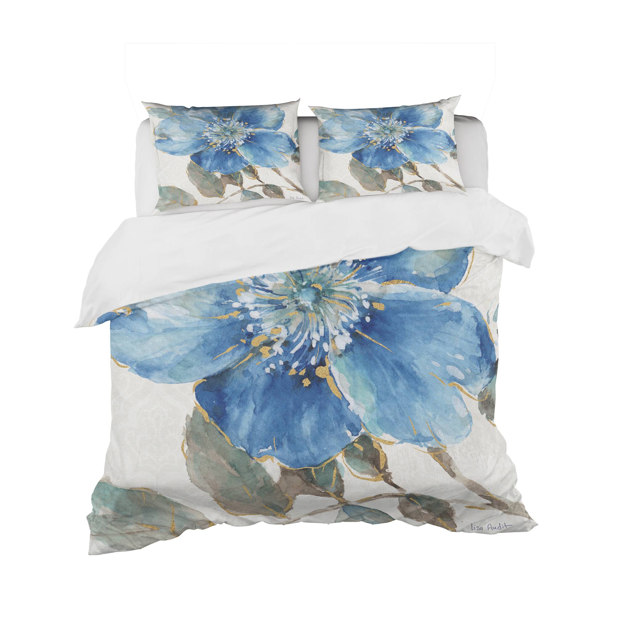 Designart 'Indigold Watercolor Flower I' Cottage Bedding Set